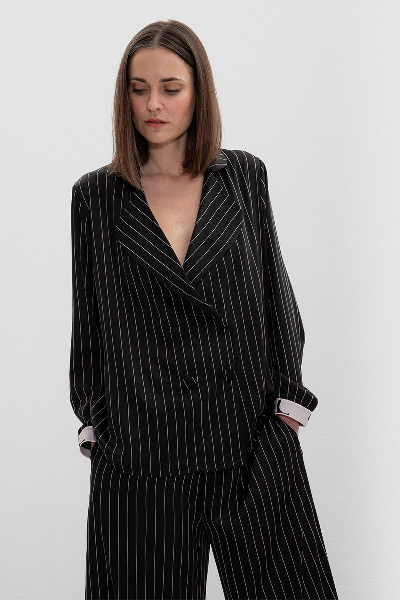 Striped PJ Jacket - Black + White