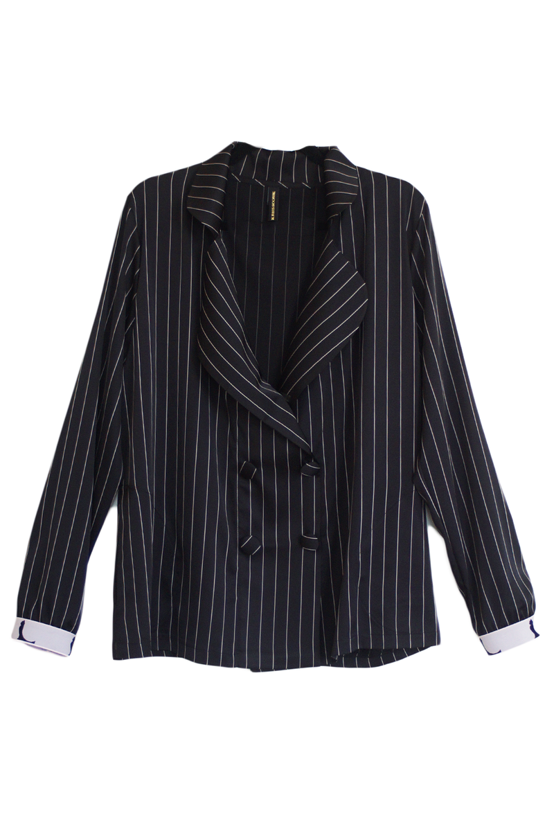 Striped PJ Jacket - Black + White