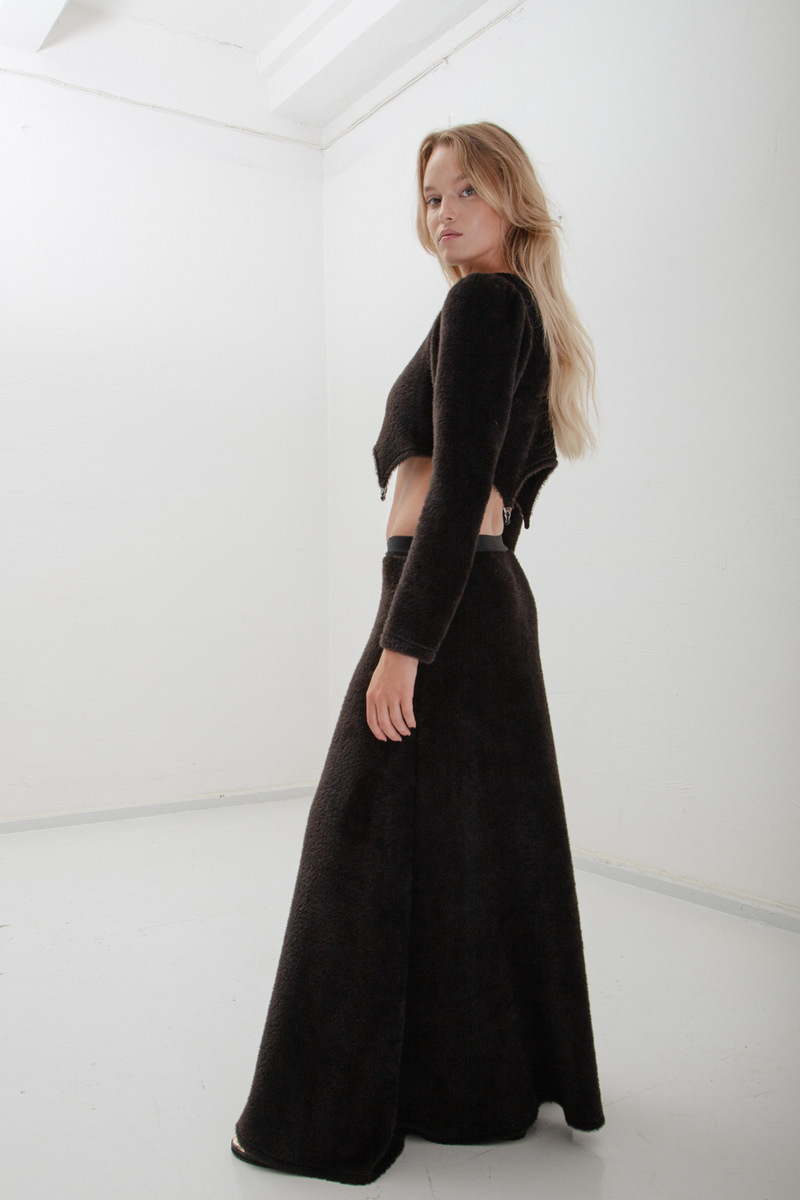 Furry Long Skirt - Black