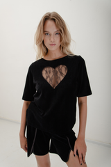 Heart Velour T-shirt - Black