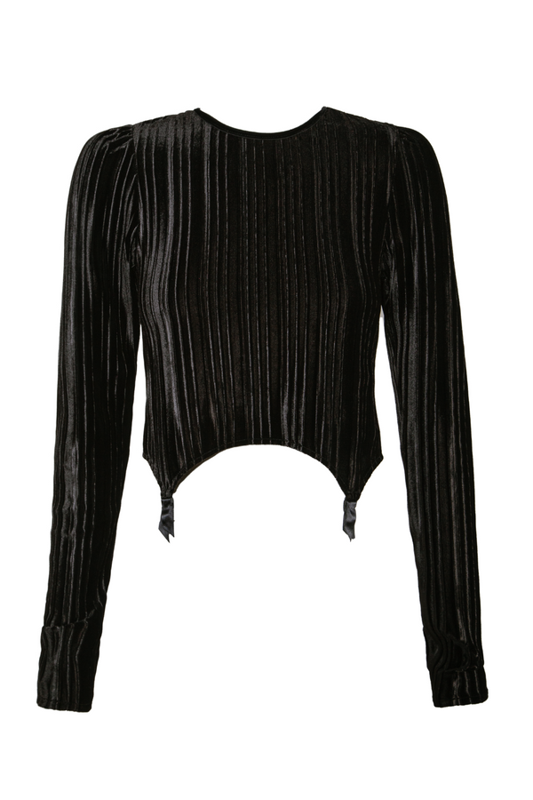 Krista Pleated Velvet Crop Top - Black